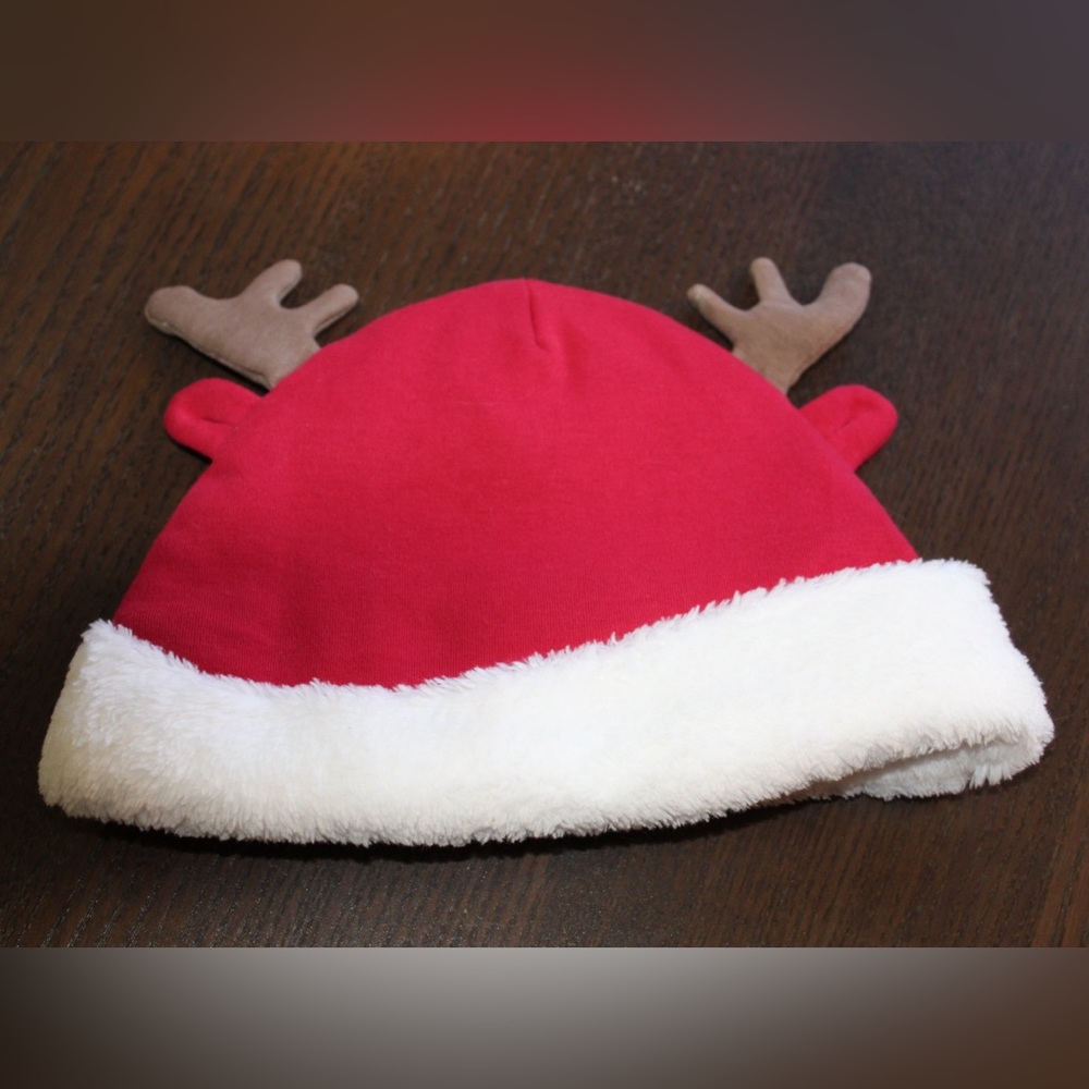Red and White Dog Hat with Antlers